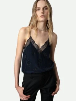 Zadig & Voltaire Christy Diamanté Silk Camisole Encre -Zadig & Voltaire Clothing WWCR00224 ENCRE HOVER