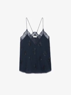 Zadig & Voltaire Christy Diamanté Silk Camisole Encre -Zadig & Voltaire Clothing WWCR00224 ENCRE PACKSHOT