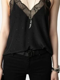 Zadig & Voltaire Christy Diamanté Silk Camisole Black -Zadig & Voltaire Clothing WWCR00247 NOIR HOVER 668d00c947b48