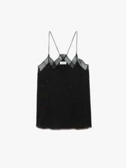 Zadig & Voltaire Christy Diamanté Silk Camisole Black -Zadig & Voltaire Clothing WWCR00247 NOIR PACKSHOT 6694ecaa2dcc0