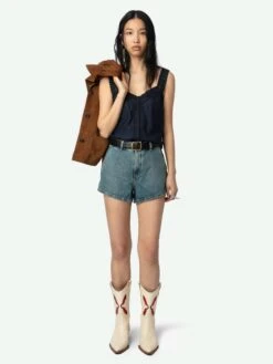 Zadig & Voltaire Celite Navy Lace Camisole Encre