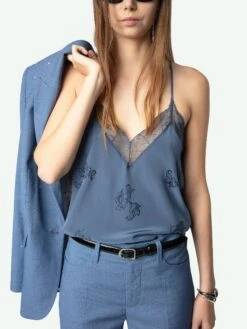 Zadig & Voltaire Christy Blue Silk Camisole Officer -Zadig & Voltaire Clothing WWCR01291 OFFICER ADDI 1 6763e60bc2905
