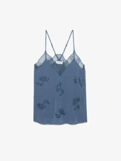 Zadig & Voltaire Christy Blue Silk Camisole Officer -Zadig & Voltaire Clothing WWCR01291 OFFICER PACKSHOT 6777f14df05e0