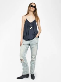 Zadig & Voltaire Cym Satin Pleated Camisole Encre 11 Zadig & Voltaire Cym Satin Pleated Camisole Encre -Zadig & Voltaire Clothing WWCR01293 ENCRE ADDI 2 6849a582317ab