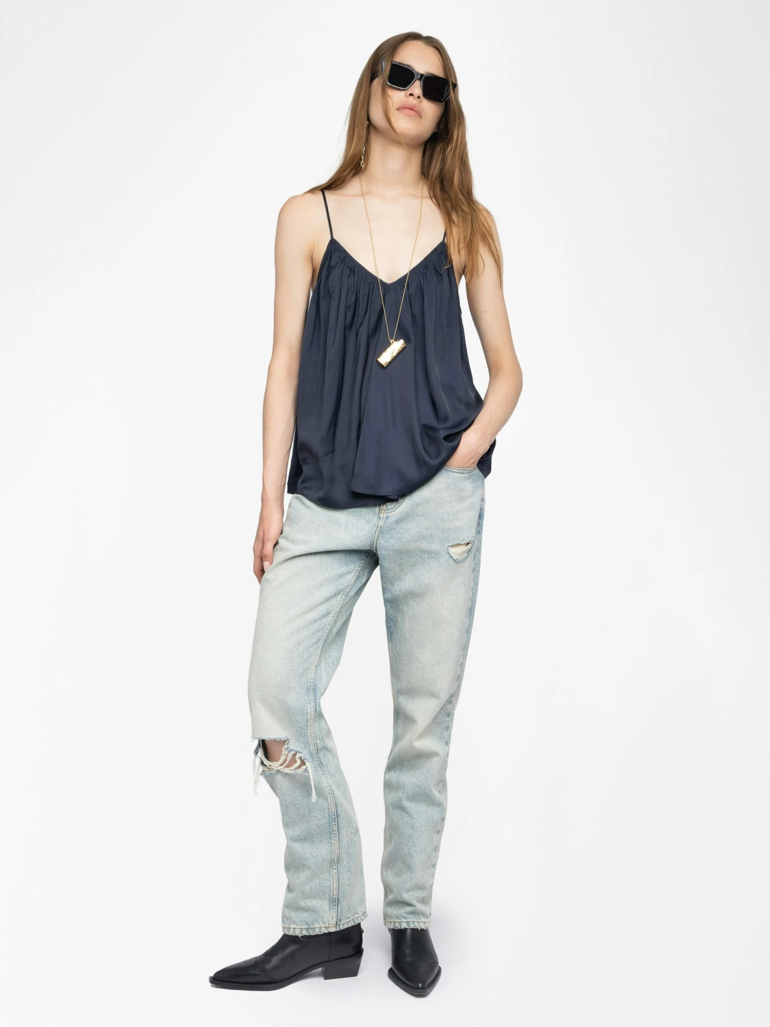 Zadig & Voltaire Cym Satin Pleated Camisole Encre 5 Zadig & Voltaire Cym Satin Pleated Camisole Encre - Image 3