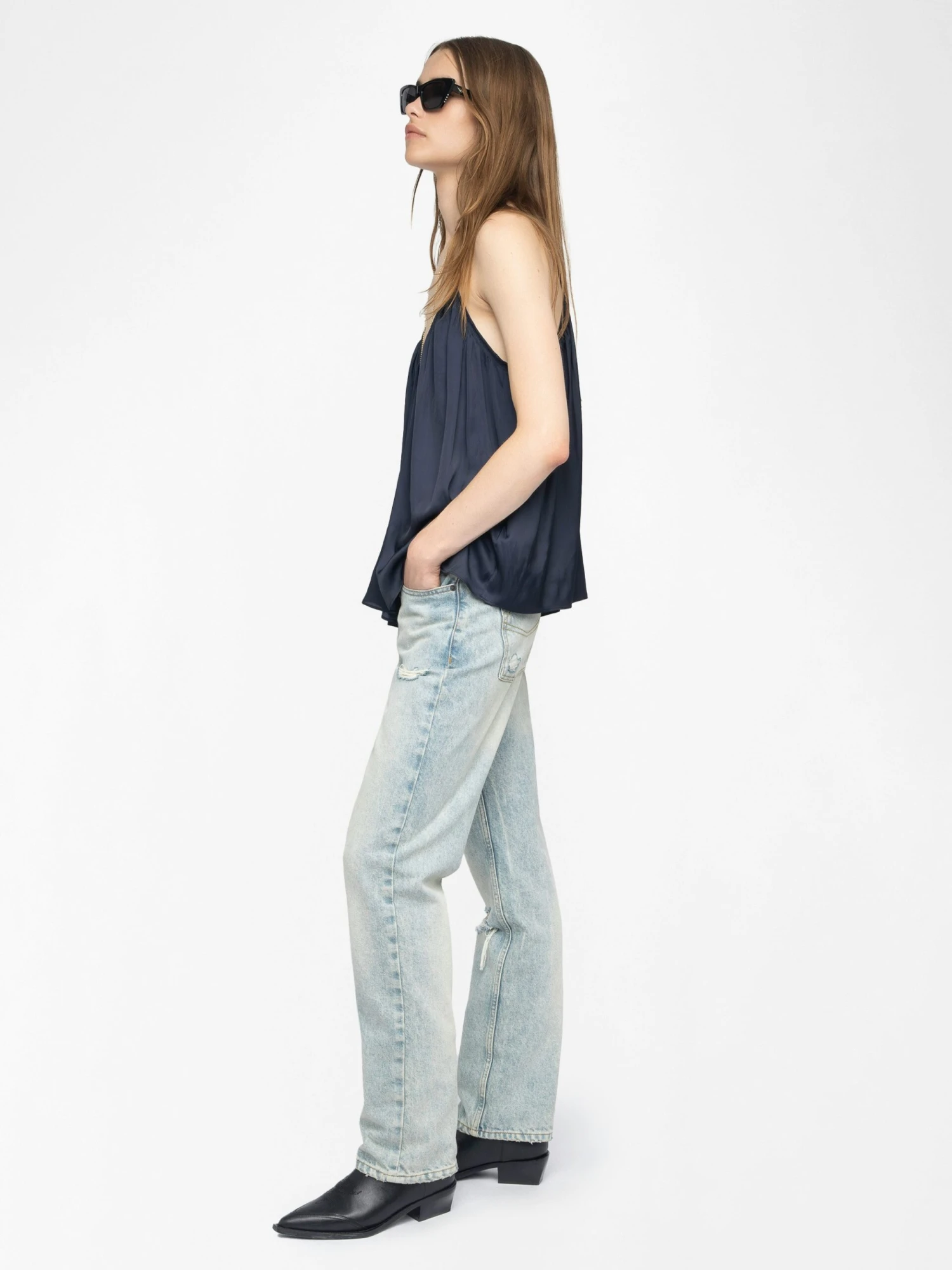 Zadig & Voltaire Cym Satin Pleated Camisole Encre 6 Zadig & Voltaire Cym Satin Pleated Camisole Encre - Image 4