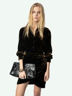 Zadig & Voltaire Velvet Rulipe Dress Cognac -Zadig & Voltaire Clothing WWDR02405 COGNAC ADDI 1 6728e4bbd6426