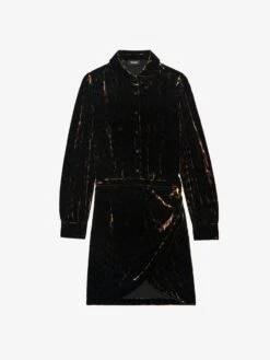 Zadig & Voltaire Velvet Rulipe Dress Cognac -Zadig & Voltaire Clothing WWDR02405 COGNAC PACKSHOT 6728b4105970f