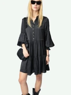 Zadig & Voltaire Randy Satin Dress Black -Zadig & Voltaire Clothing WWDR02451 BLACK ADDI 1 672a43e591924