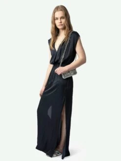Zadig & Voltaire Ritmic Navy Satin Long Dress Encre -Zadig & Voltaire Clothing WWDR02510 ENCRE ADDI 1 67a9e30c953ad