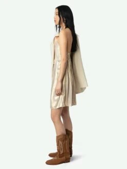 Zadig & Voltaire Rayonna Pleated Satin Dress Gold -Zadig & Voltaire Clothing WWDR02551 GOLD ADDI 2 67bed664a720f