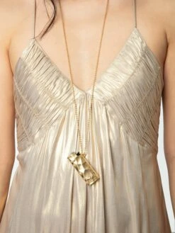 Zadig & Voltaire Rayonna Pleated Satin Dress Gold -Zadig & Voltaire Clothing WWDR02551 GOLD HOVER 67bed757f3437