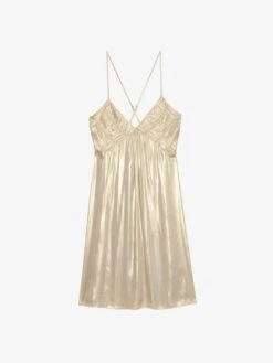 Zadig & Voltaire Rayonna Pleated Satin Dress Gold -Zadig & Voltaire Clothing WWDR02551 GOLD PACKSHOT 67c04f3d313b7