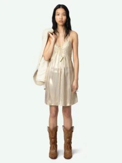 Zadig & Voltaire Rayonna Pleated Satin Dress Gold