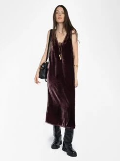 Zadig & Voltaire Renzo Velvet Dress Burgundy -Zadig & Voltaire Clothing WWDR02571 BURGUNDY ADDI 1 687e3e2fe374c