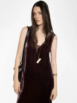 Zadig & Voltaire Renzo Velvet Dress Burgundy -Zadig & Voltaire Clothing WWDR02571 BURGUNDY ADDI 2 687e3e3413de6