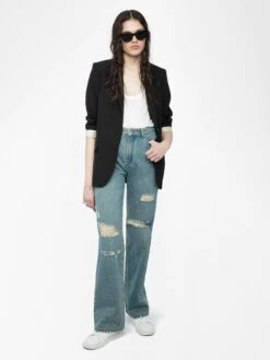 Zadig & Voltaire Elio Distressed Straight Leg Jeans Light Blue -Zadig & Voltaire Clothing WWJE01284 LIGHT BLUE ADDI 1 67fe6307799f9