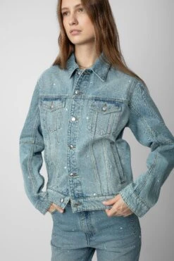 Zadig & Voltaire Kasy Diamanté Denim Jacket Light Blue -Zadig & Voltaire Clothing WWOW00622 LIGHT BLUE 3