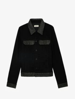 Zadig & Voltaire Kioky Black Denim Jacket With Rhinestones Black -Zadig & Voltaire Clothing WWOW01674 BLACK PACKSHOT 6728b3b676fb5