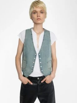 Zadig & Voltaire Gillier Denim Vest Light Blue -Zadig & Voltaire Clothing WWOW01679 LIGHT BLUE ADDI 2 685e8f244730d