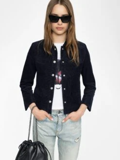 Zadig & Voltaire Liam Women's Blue Corduroy Jacket Encre -Zadig & Voltaire Clothing WWOW01703 ENCRE ADDI 1 6849a47ea20cd
