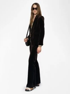 Zadig & Voltaire Prevy Velvet Pants Dark Chocolate -Zadig & Voltaire Clothing WWPA00801 DARK CHOCOLATE ADDI 2 6848532ba8bf3