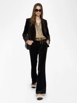Zadig & Voltaire Prevy Velvet Pants Dark Chocolate -Zadig & Voltaire Clothing WWPA00801 DARK CHOCOLATE HOVER 6848536cc29f3
