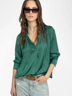 Zadig & Voltaire Tink Emerald Green Satin Blouse Emerald -Zadig & Voltaire Clothing WWSH00021 EMERALD ADDI 2 6835c8fe264f2