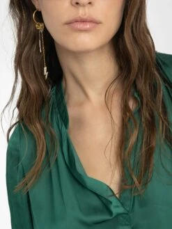 Zadig & Voltaire Tink Emerald Green Satin Blouse Emerald -Zadig & Voltaire Clothing WWSH00021 EMERALD HOVER 6835c8932357d