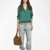 Zadig & Voltaire Tink Emerald Green Satin Blouse Emerald -Zadig & Voltaire Clothing WWSH00021 EMERALD SHOOTING 6835c97165af9