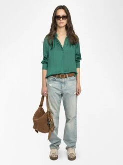 Zadig & Voltaire Tink Emerald Green Satin Blouse Emerald
