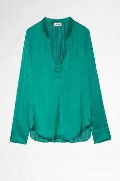 Zadig & Voltaire Tink Emerald Green Satin Blouse Emerald -Zadig & Voltaire Clothing WWSH00021 EMERAUDE