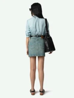 Zadig & Voltaire Tink Emerald Green Satin Blouse Mist -Zadig & Voltaire Clothing WWSH00021 MIST BACK 67b7470bde063