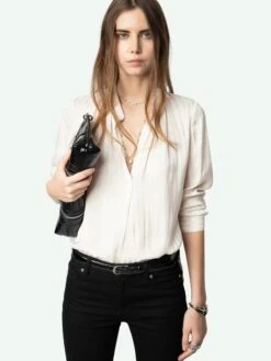 Zadig & Voltaire Tink Emerald Green Satin Blouse Pearly -Zadig & Voltaire Clothing WWSH00021 PEARLY ADDI 1 675ff6cdbad28