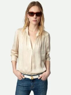 Zadig & Voltaire Tink Emerald Green Satin Blouse Scout -Zadig & Voltaire Clothing WWSH00021 SCOUT HOVER