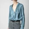 Zadig & Voltaire Tink Emerald Green Satin Blouse Tonnerre -Zadig & Voltaire Clothing WWSH00021 TONNERRE 2