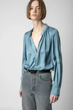 Zadig & Voltaire Tink Emerald Green Satin Blouse Tonnerre