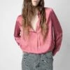 Zadig & Voltaire Tink Emerald Green Satin Blouse Vieux Rose -Zadig & Voltaire Clothing WWSH00021 VIEUX ROSE 2