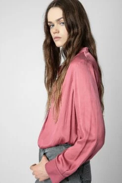 Zadig & Voltaire Tink Emerald Green Satin Blouse Vieux Rose -Zadig & Voltaire Clothing WWSH00021 VIEUX ROSE 4