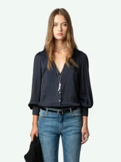 Zadig & Voltaire Tinous Satin Shirt Encre 10 Zadig & Voltaire Tinous Satin Shirt Encre -Zadig & Voltaire Clothing WWSH00572 ENCRE ADDI 1 6698cd16091ea