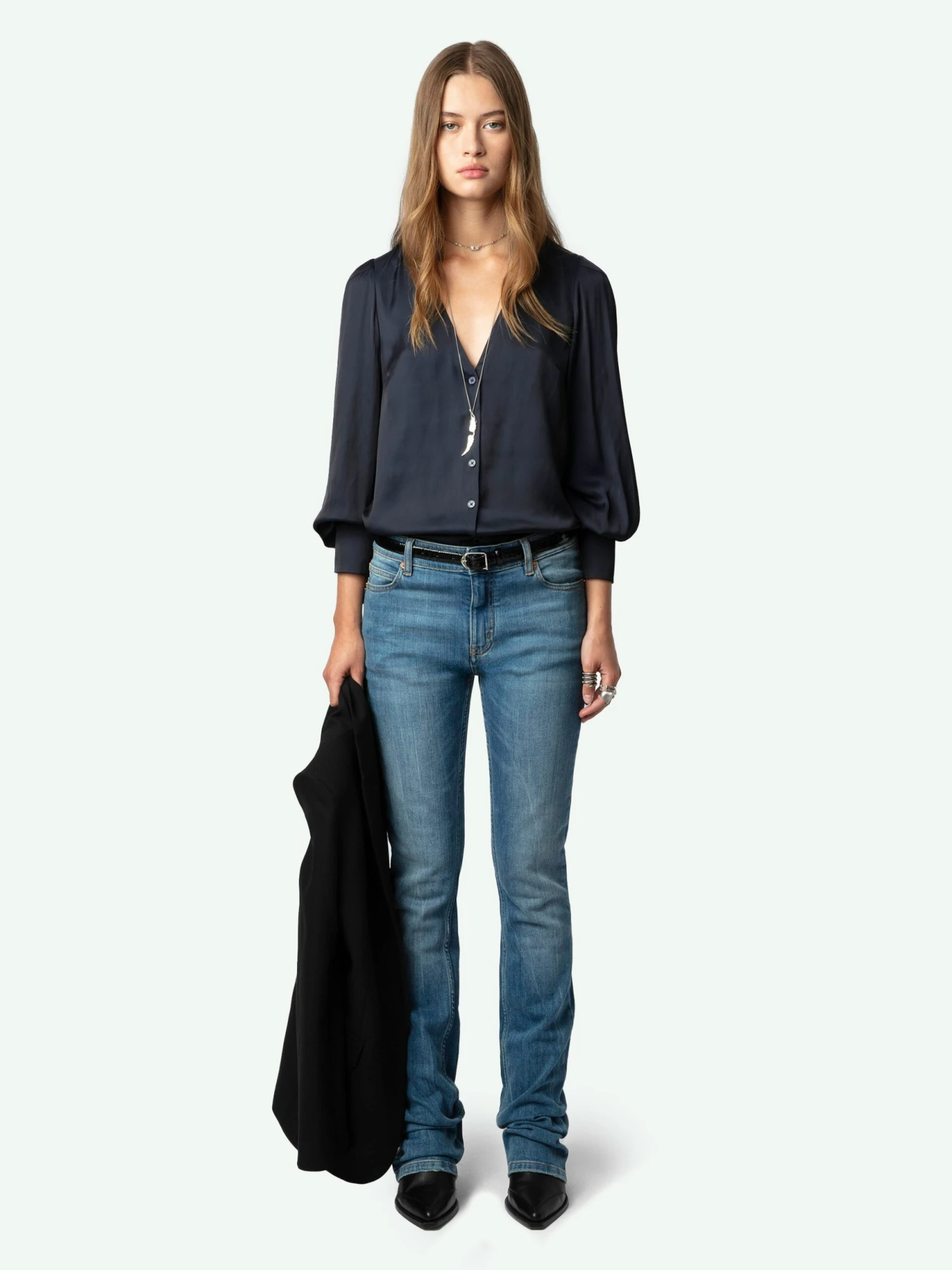 Zadig & Voltaire Tinous Satin Shirt Encre 3 Zadig & Voltaire Tinous Satin Shirt Encre