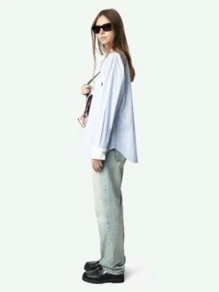 Zadig & Voltaire Morning Striped Poplin Shirt Mist -Zadig & Voltaire Clothing WWSH02165 MIST ADDI 3 6763e8b3b2017