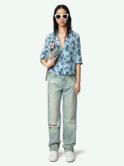 Zadig & Voltaire Telmos Resort Printed Silk Blouse Mist