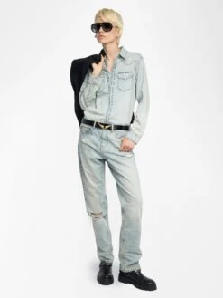 Zadig & Voltaire Saby Denim Shirt Light Blue -Zadig & Voltaire Clothing WWSH02275 LIGHT BLUE ADDI 1 685e8fb7e86f4