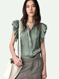 Zadig & Voltaire Tiza Satin Top Treillis -Zadig & Voltaire Clothing WWTO00197 TREILLIS HOVER