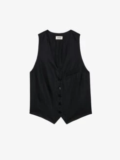 Zadig & Voltaire Emaux Satin Vest Black -Zadig & Voltaire Clothing WWTO00225 NOIR PACKSHOT 6630a327039dd