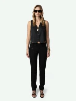 Zadig & Voltaire Emaux Satin Vest Black
