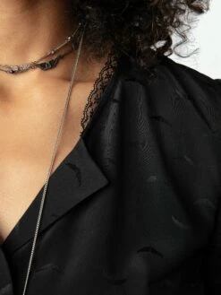 Zadig & Voltaire Tiffiny Wings Silk Jacquard Top Black -Zadig & Voltaire Clothing WWTO00233 NOIR HOVER 6683f52c51507