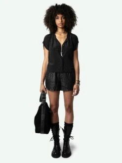 Zadig & Voltaire Tiffiny Wings Silk Jacquard Top Black