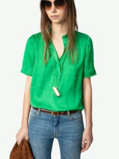 Zadig & Voltaire Topher Satin Top Gazon -Zadig & Voltaire Clothing WWTO01960 GAZON ADDI 1 67a11d2a4c968